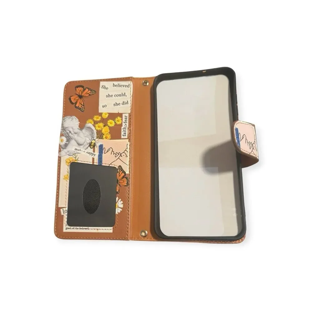Buleens Samsung Galaxy S23 Plus Wallet Case Women Crossbody Strap Angel Floral
